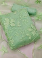 Organza Silk Mint Green Traditional Wear Multi Chain Stitch Work Dress Material